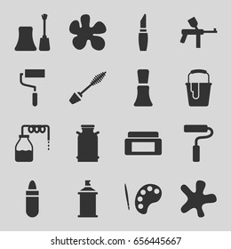 Paint icons set. set of 16 paint filled icons such as canister, cream box, lipstick, mascara, nail polish, splash, roller, paint bucket