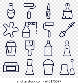 Paint icons set. set of 16 paint outline icons such as canister, nail polish, cream box, mascara, cream tube, lipstick, splash, brush, roller