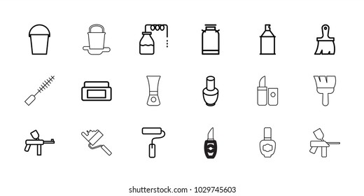 Paint icons. set of 18 editable outline paint icons: canister, nail polish, cream box, brush, spray paint, bucket, lipstick, mascara