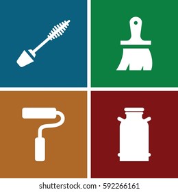 paint icons set. Set of 4 paint filled icons such as canister, mascara, brush