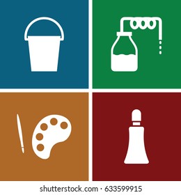 Paint icons set. set of 4 paint filled icons such as canister, cream tube, bucket