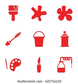 Paint icons set. set of 9 paint filled icons such as canister, mascara, lipstick, splash, paint brush, bucket