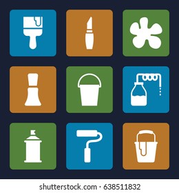 Paint icons set. set of 9 paint filled icons such as canister, nail polish, lipstick, paint bucket