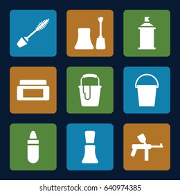 Paint icons set. set of 9 paint filled icons such as cream box, lipstick, mascara, nail polish, paint bucket