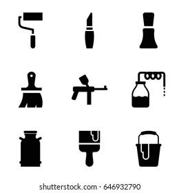 Paint icons set. set of 9 paint filled icons such as canister, nail polish, lipstick, brush, roller