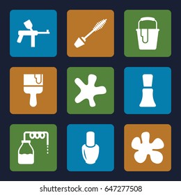 Paint icons set. set of 9 paint filled icons such as canister, nail polish, mascara, splash