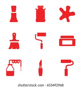 Paint icons set. set of 9 paint filled icons such as canister, cream box, nail polish, lipstick, splash, brush, roller