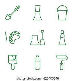 Paint icons set. set of 9 paint outline icons such as lipstick, mascara, cream tube, nail polish, bucket