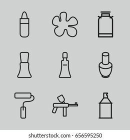 Paint icons set. set of 9 paint outline icons such as canister, nail polish, lipstick, cream tube