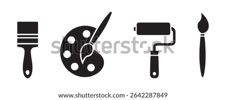 Paint icons set. Paint brush vector icon. Paint roller icon on white background.