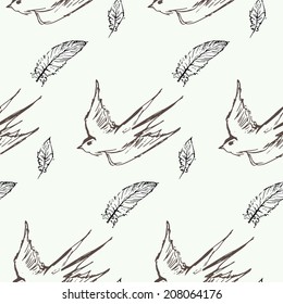 Paint ink bird seamless pattern