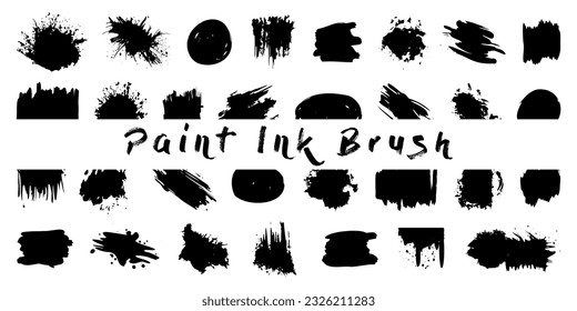 Paint ink brush collection. Set of black paintbrush ink texture
