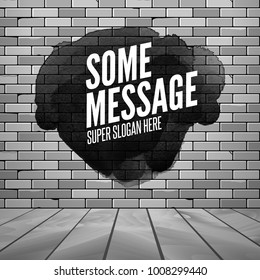 Paint ink splatter on brick wall. Grune creative wallpaper background with place for text.