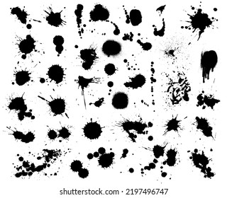 Pintar bandeja de tinta, manchas fijadas. Esplandor de pinturas con gotas. Diseño de salpicaduras y goteo. Splat desordenado blot de tinta. Ilustración vectorial	
