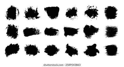 Paint ink splatter, stains set. Splash of paints with drops. High level of tracing and many details. Illustration splash and drip design, silhouette blob spray collection. Vector isolated set