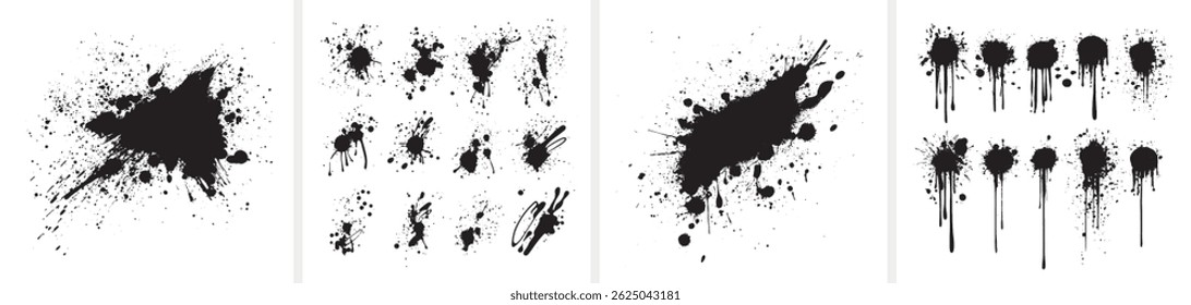Paint and ink splatters, paint blotches, splashes, stains; scanned in high resolution, vectorized and grouped.