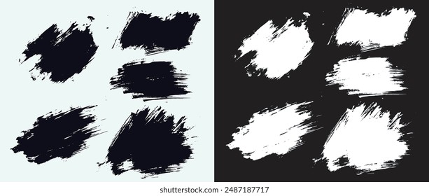 Paint ink vector black and white color brush strokes illustration set