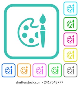 Paint kit alternate vivid colored flat icons in curved borders on white background