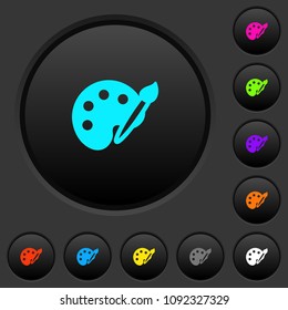 Paint kit dark push buttons with vivid color icons on dark grey background