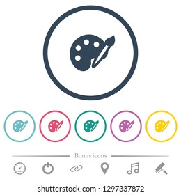 Paint kit flat color icons in round outlines. 6 bonus icons included.