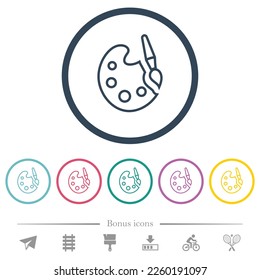Paint kit outline flat color icons in round outlines. 6 bonus icons included.