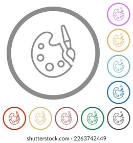 Paint Kit Umrisse flache Symbole in runden Umrissen auf weißem Hintergrund