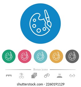 Pintura de iconos de color blanco plano en los fondos de color redondo. 6 iconos de bonificación incluidos.