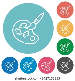 Paint kit outline flat white icons on round color backgrounds