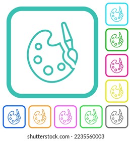 Paint kit outline vivid colored flat icons in curved borders on white background
