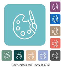 Paint kit outline white flat icons on color rounded square backgrounds