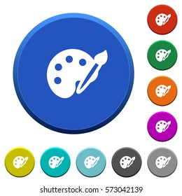Paint kit round color beveled buttons with smooth surfaces and flat white icons