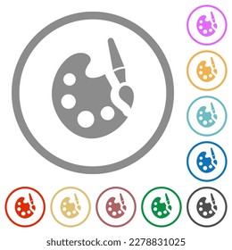 Paint kit solid flat color icons in round outlines on white background