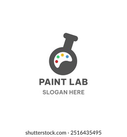 Pinte o modelo do logotipo do laboratório em estilo simples. Paleta de pintura e ilustração de vetor de tubo de laboratório