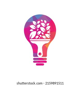 Logo-Vektorgrafik des Motivs der Paint-Blatt-Glühbirne. Pflanze Pinsel, Vektorlogo Farbe. Garden renovieren Vektorlogo Konzept.