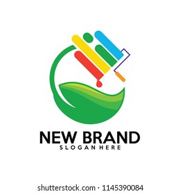 Paint with Leaf logo design vector