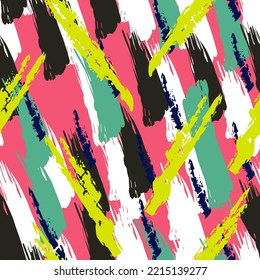 Paint Line Vector Seamless Pattern. Watercolor Stripe Fabric Print. Geometric Brush Texture. Abstract Line Vintage Pattern.