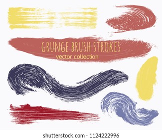 Paint lines grunge collection. Set of colorful grungy hand drawn brush strokes isolated on white. Abstract ink texture, design elements, borders or frames. Brush strokes set backgrounds.