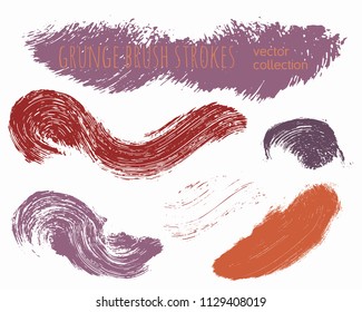 Paint lines grunge collection. Set of colorful grungy hand drawn brush strokes isolated on white. Abstract ink texture, design elements, borders or frames. Brush strokes set backgrounds.