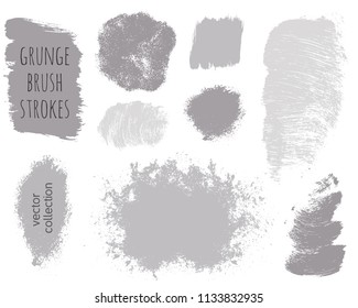Paint lines grunge collection. Set of silver grungy hand drawn brush strokes isolated on white. Abstract ink texture, design elements, borders or frames. Brush strokes set backgrounds.