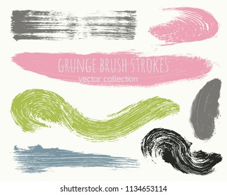 Paint lines grunge collection. Set of colored grungy hand drawn brush strokes isolated on white. Abstract ink texture, design elements, borders or frames. Brush strokes set backgrounds.