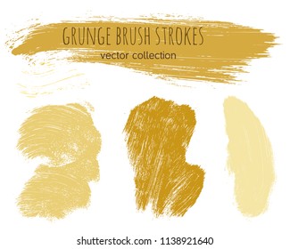 Paint lines grunge collection. Set of golden grungy hand drawn brush strokes isolated on white. Abstract ink texture, design elements, borders or frames. Brush strokes set backgrounds.