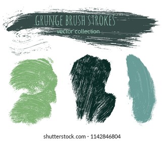 Paint lines grunge collection. Set of grass colored grungy hand drawn brush strokes isolated on white. Abstract ink texture, design elements, borders or frames. Brush strokes set backgrounds.