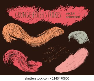 Paint lines grunge collection. Set of colorful grungy hand drawn brush strokes on a brown backdrop. Abstract ink texture, design elements, borders or frames. Brush strokes set backgrounds.