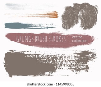 Paint lines grunge collection. Set of colorful grungy hand drawn brush strokes isolated on white. Abstract ink texture, design elements, borders or frames. Brush strokes set backgrounds.