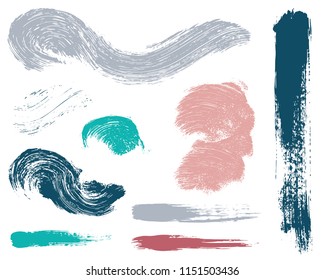Paint lines grunge collection. Set of colorful grungy hand drawn brush strokes isolated on white. Abstract ink texture, design elements, borders or frames. Brush strokes set backgrounds.