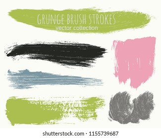 Paint lines grunge collection. Set of colored grungy hand drawn brush strokes isolated on white. Abstract ink texture, design elements, borders or frames. Brush strokes set backgrounds.