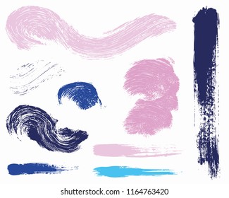 Paint lines grunge collection. Set of colorful grungy hand drawn brush strokes isolated on white. Abstract ink texture, design elements, borders or frames. Brush strokes set backgrounds.