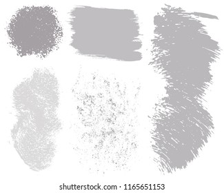 Paint lines grunge collection. Set of silver grungy hand drawn brush strokes isolated on white. Abstract ink texture, design elements, borders or frames. Brush strokes set backgrounds.