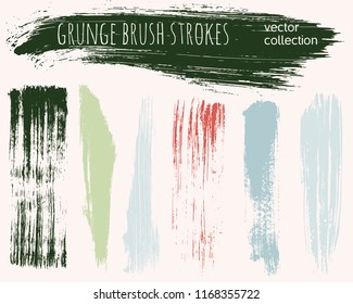 Paint lines grunge collection. Set of colored grungy hand drawn brush strokes isolated on white. Abstract ink texture, design elements, borders or frames. Brush strokes set backgrounds.