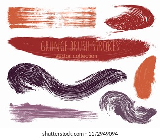 Paint lines grunge collection. Set of colorful grungy hand drawn brush strokes isolated on white. Abstract ink texture, design elements, borders or frames. Brush strokes set backgrounds.